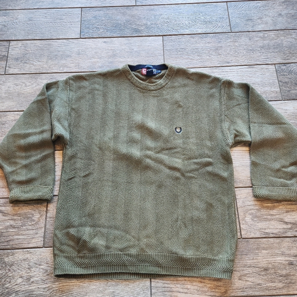 Vintage Chaps Ralph Lauren Hand Framed Herringbone Knit Sweater L Green